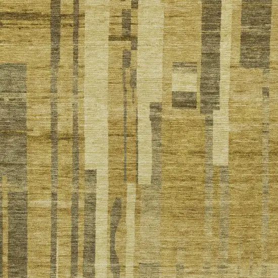 Gold And Dark Brown Striped Washable Indoor Outdoor Area Rug Photo 5