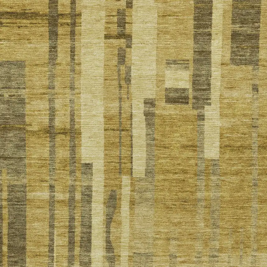 Gold And Dark Brown Striped Washable Indoor Outdoor Area Rug Photo 5
