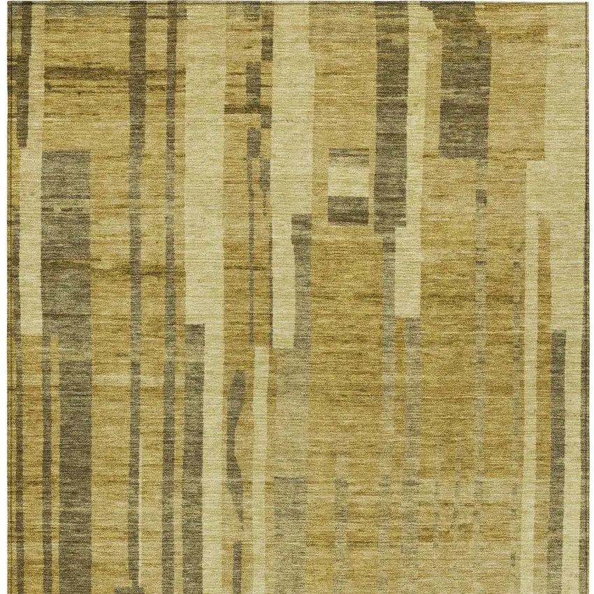 Gold And Dark Brown Striped Washable Indoor Outdoor Area Rug Photo 6