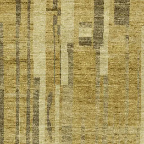Gold And Dark Brown Striped Washable Indoor Outdoor Area Rug Photo 5