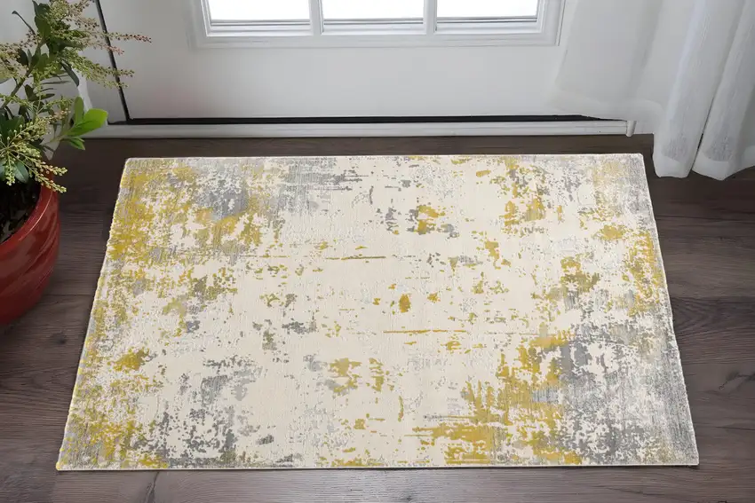 Gold And Gray Abstract Area Rug Photo 1