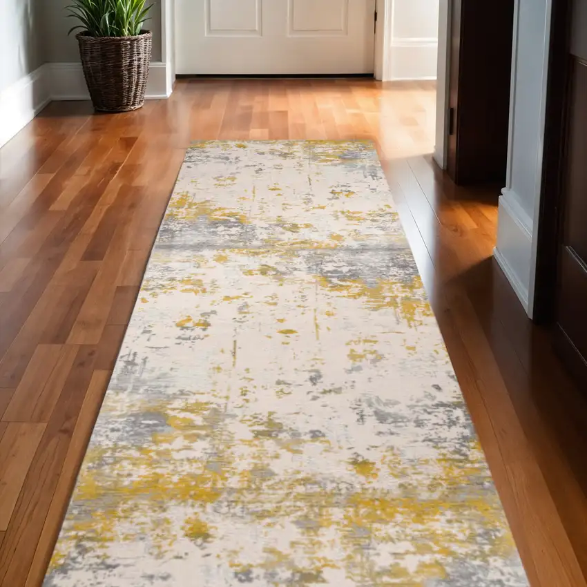 Gold And Gray Abstract Runner Rug Photo 1