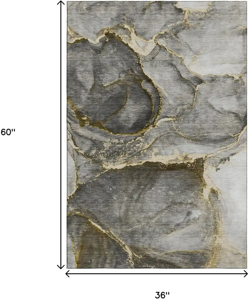 Gold And Gray Abstract Washable Area Rug With UV Protection Photo 3