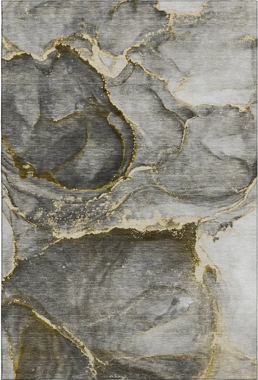 Gold And Gray Abstract Washable Area Rug With UV Protection Photo 1