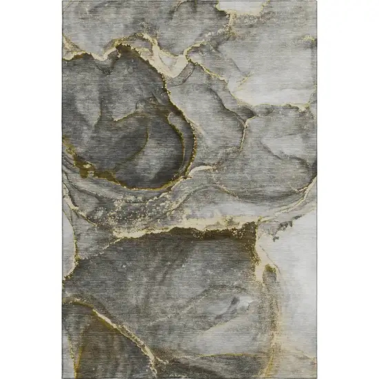 Gold And Gray Abstract Washable Area Rug With UV Protection Photo 1