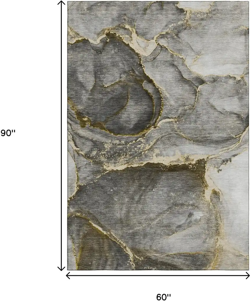 Gold And Gray Abstract Washable Area Rug With UV Protection Photo 3