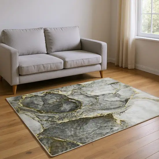 Gold And Gray Abstract Washable Area Rug With UV Protection Photo 2