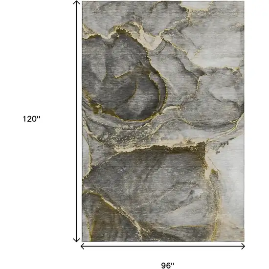 Gold And Gray Abstract Washable Area Rug With UV Protection Photo 3