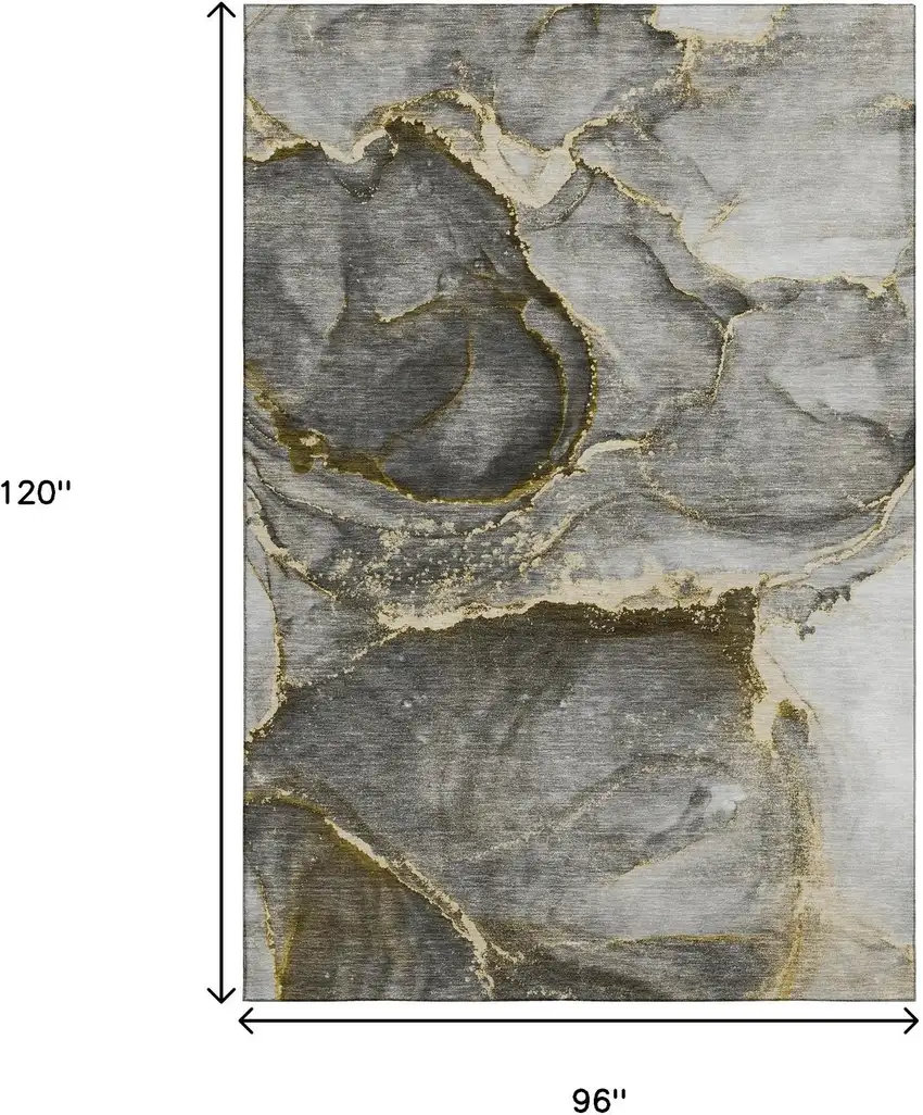 Gold And Gray Abstract Washable Area Rug With UV Protection Photo 3