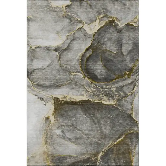 Gold And Gray Abstract Washable Area Rug With UV Protection Photo 4