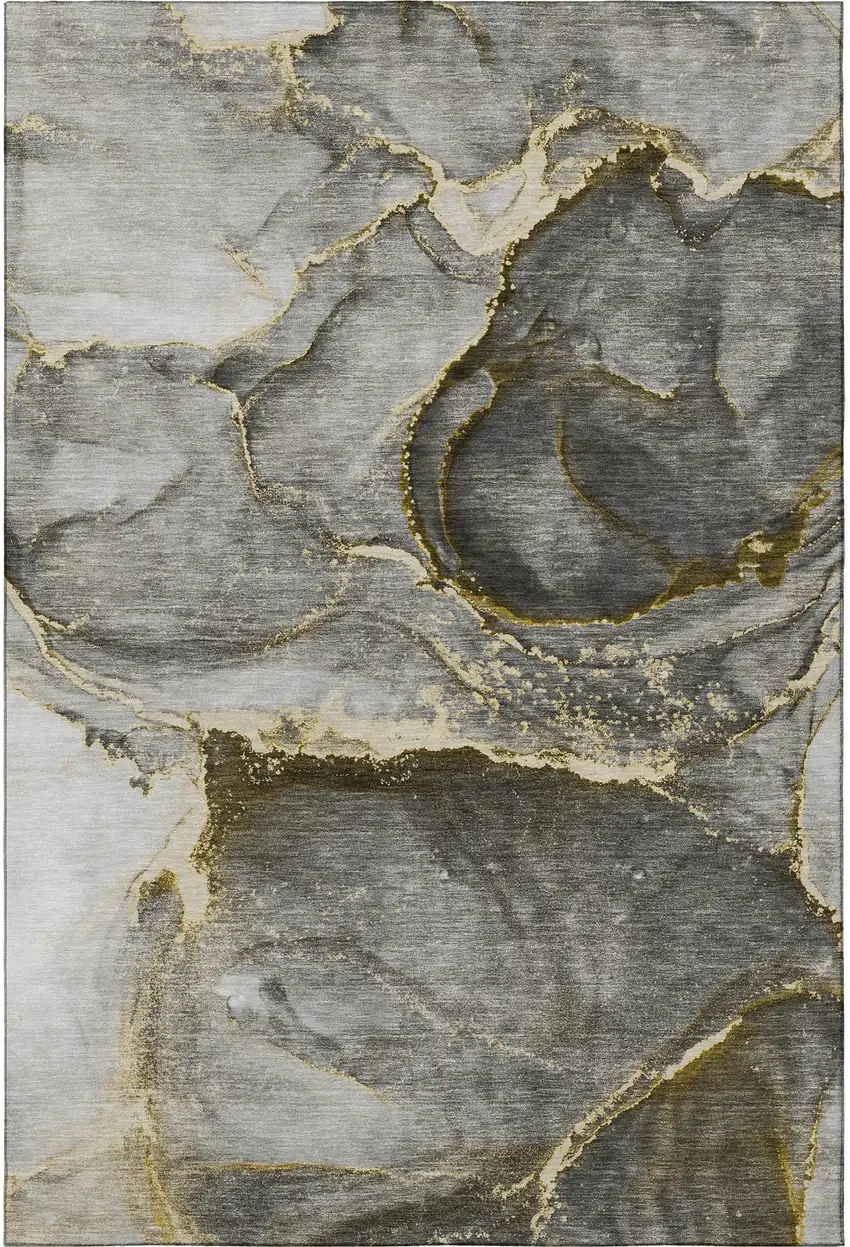 Gold And Gray Abstract Washable Area Rug With UV Protection Photo 4