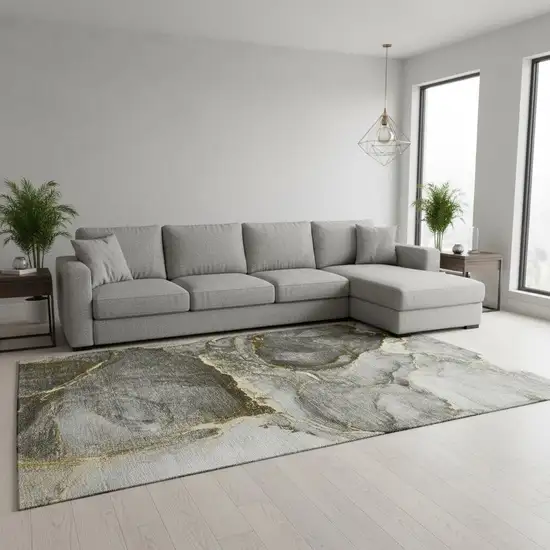 Gold And Gray Abstract Washable Area Rug With UV Protection Photo 1