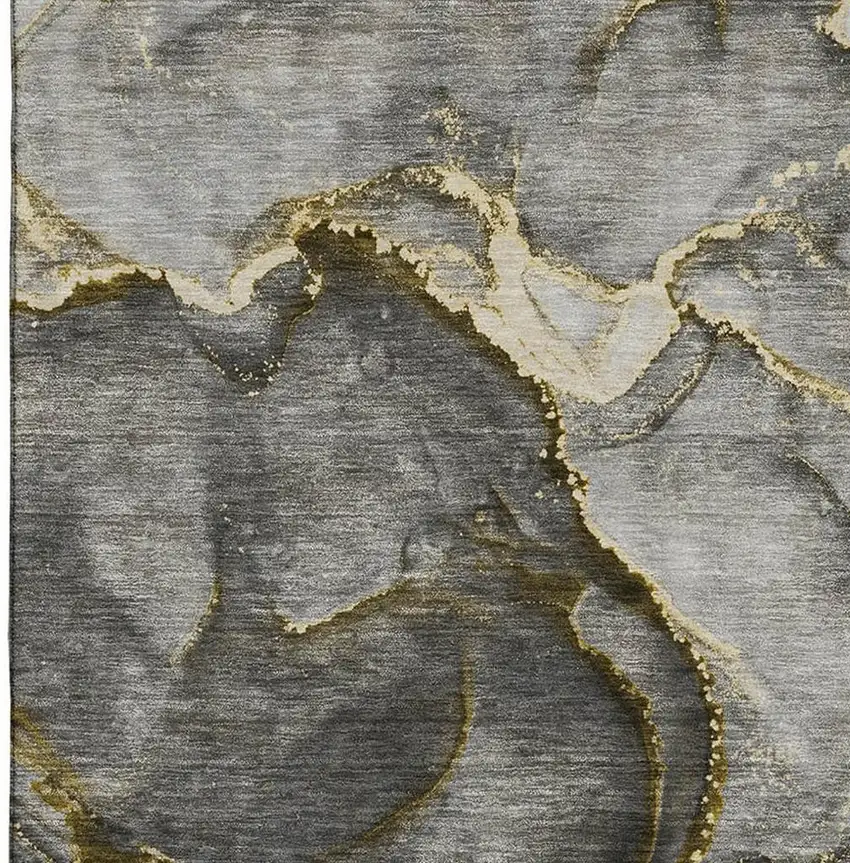 Gold And Gray Abstract Washable Area Rug With UV Protection Photo 3