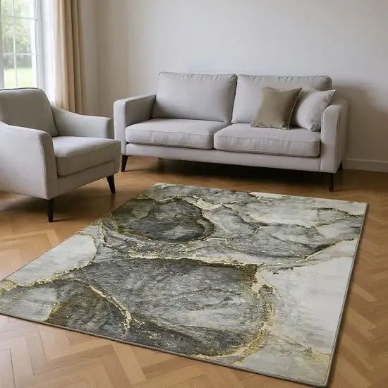 Gold And Gray Abstract Washable Area Rug With UV Protection Photo 2