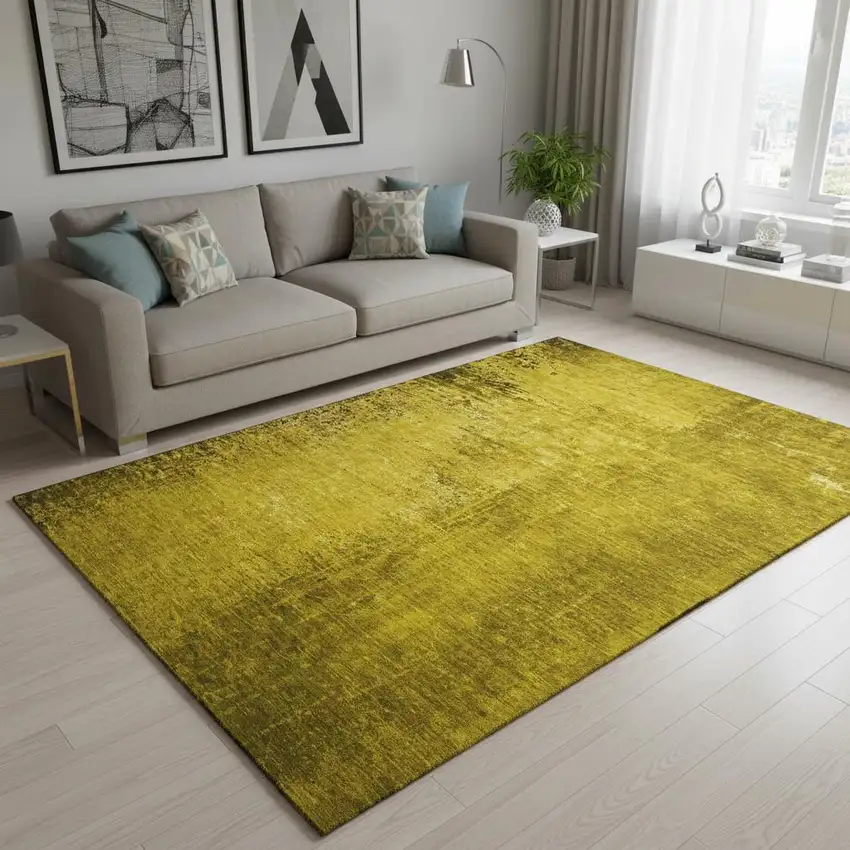 Gold And Gray Abstract Washable Area Rug With UV Protection Photo 2