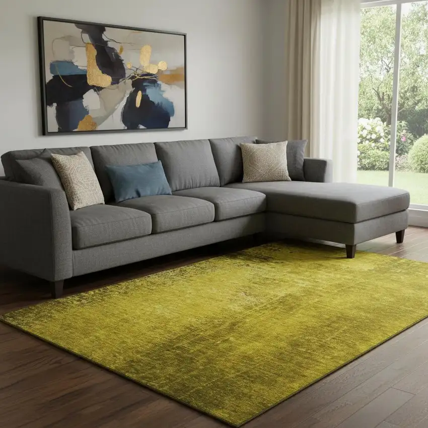 Gold And Gray Abstract Washable Area Rug With UV Protection Photo 1