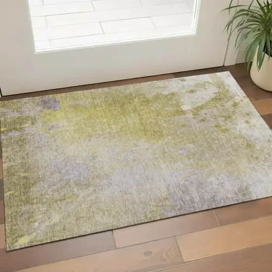 Gold And Gray Abstract Washable Area Rug With UV Protection Photo 1