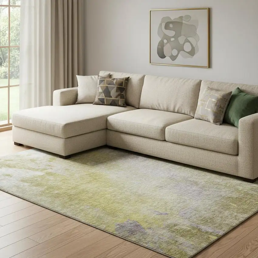 Gold And Gray Abstract Washable Area Rug With UV Protection Photo 1