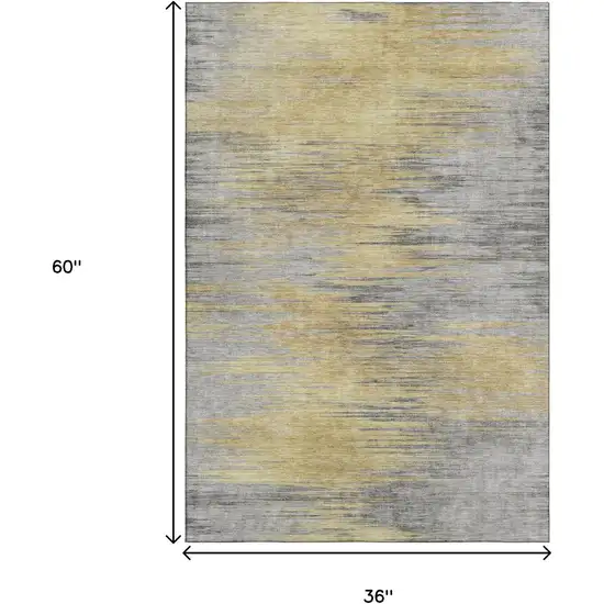 Gold And Gray Abstract Washable Area Rug With UV Protection Photo 3