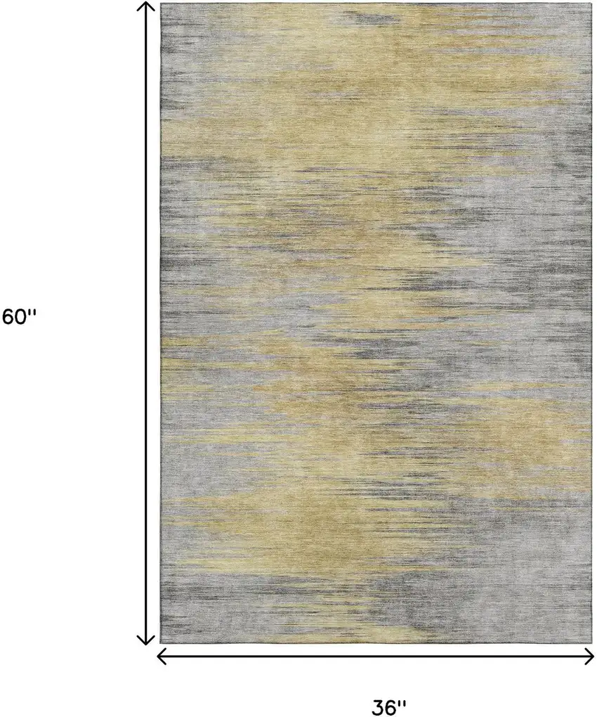 Gold And Gray Abstract Washable Area Rug With UV Protection Photo 3