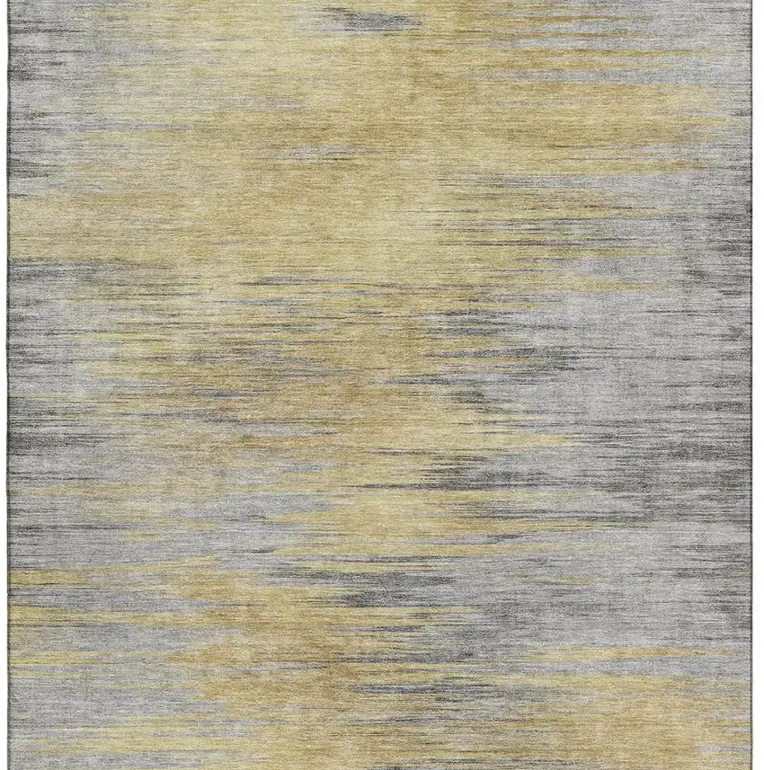 Gold And Gray Abstract Washable Area Rug With UV Protection Photo 3