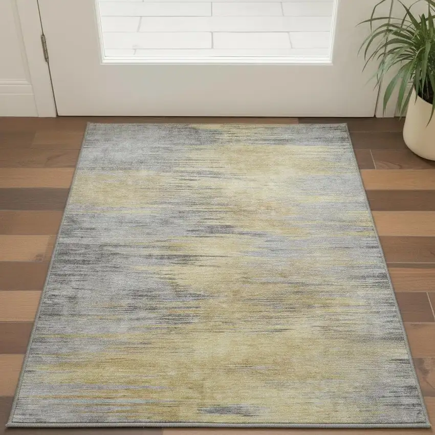 Gold And Gray Abstract Washable Area Rug With UV Protection Photo 2