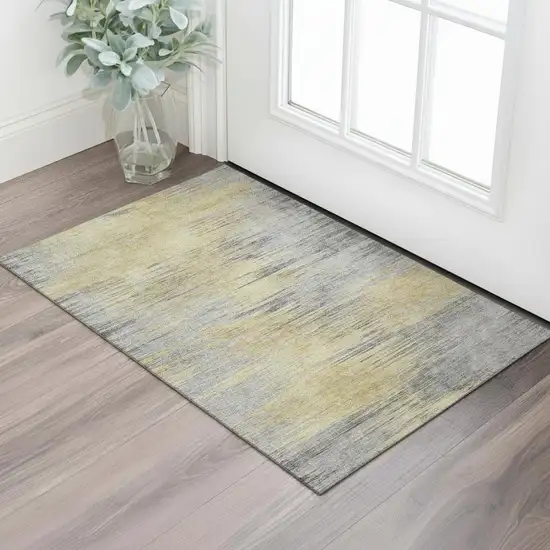 Gold And Gray Abstract Washable Area Rug With UV Protection Photo 1