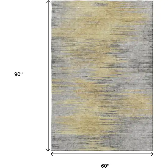 Gold And Gray Abstract Washable Area Rug With UV Protection Photo 3