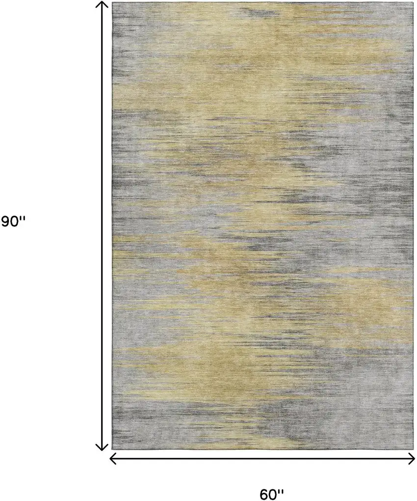 Gold And Gray Abstract Washable Area Rug With UV Protection Photo 3