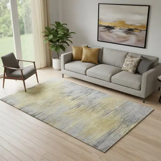 Gold And Gray Abstract Washable Area Rug With UV Protection Photo 1