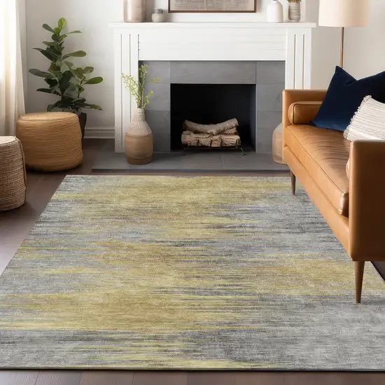 Gold And Gray Abstract Washable Area Rug With UV Protection Photo 5