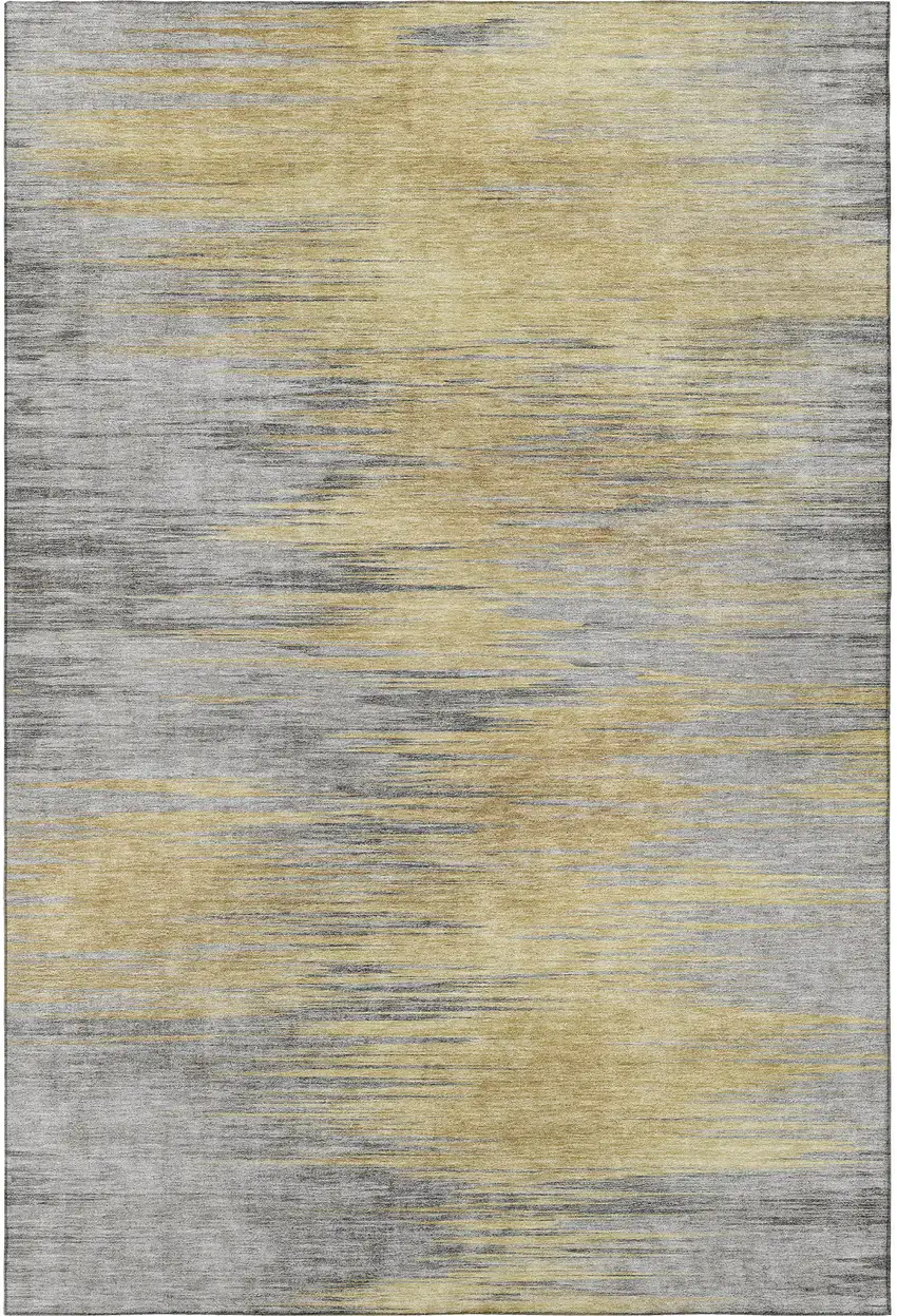 Gold And Gray Abstract Washable Area Rug With UV Protection Photo 3