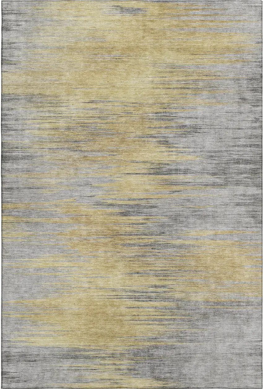 Gold And Gray Abstract Washable Area Rug With UV Protection Photo 1