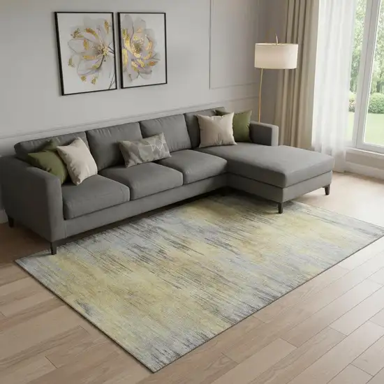 Gold And Gray Abstract Washable Area Rug With UV Protection Photo 1