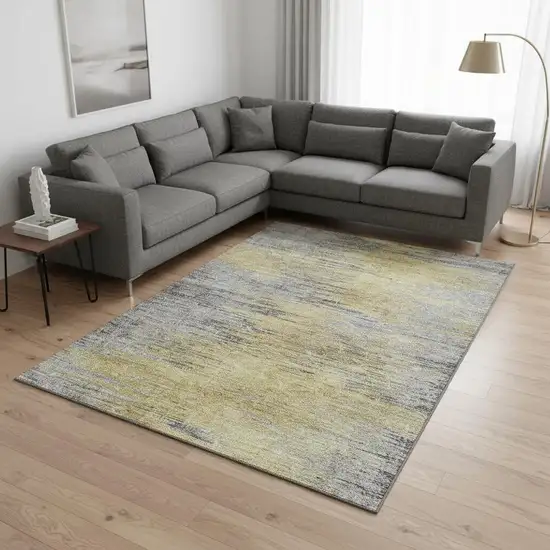 Gold And Gray Abstract Washable Area Rug With UV Protection Photo 2