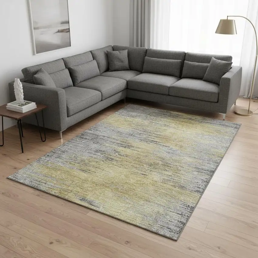Gold And Gray Abstract Washable Area Rug With UV Protection Photo 2