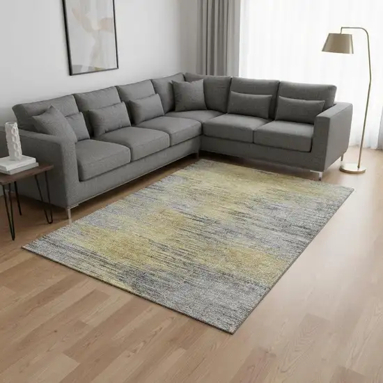 Gold And Gray Abstract Washable Area Rug With UV Protection Photo 2