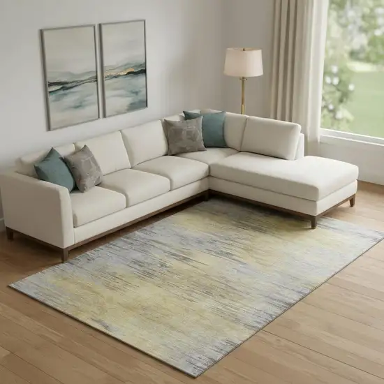 Gold And Gray Abstract Washable Area Rug With UV Protection Photo 1