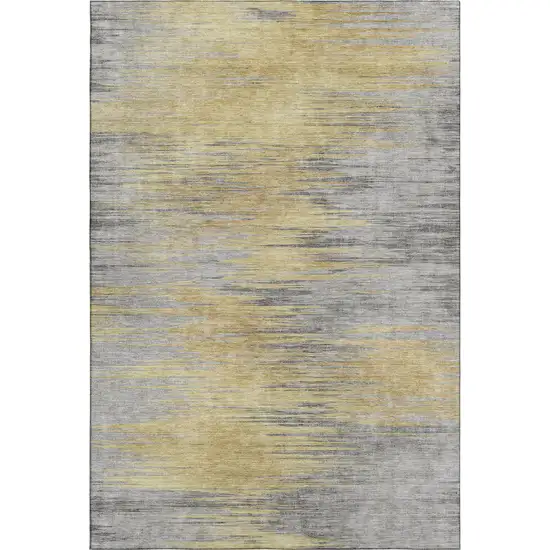 Gold And Gray Abstract Washable Area Rug With UV Protection Photo 1