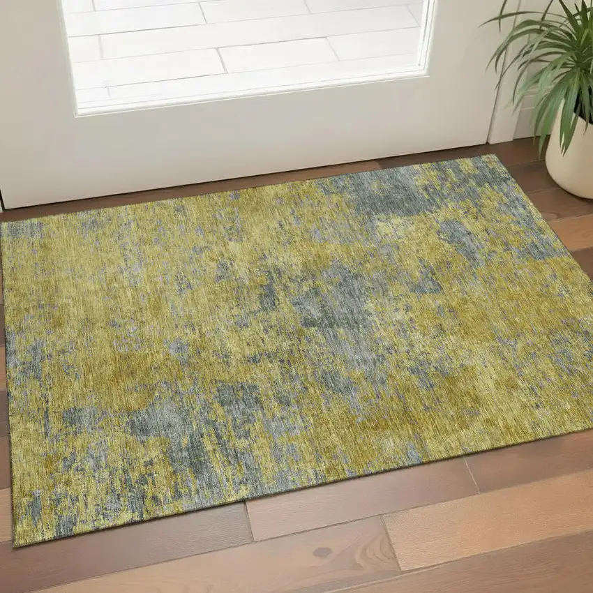 Gold And Gray Abstract Washable Area Rug With UV Protection Photo 1