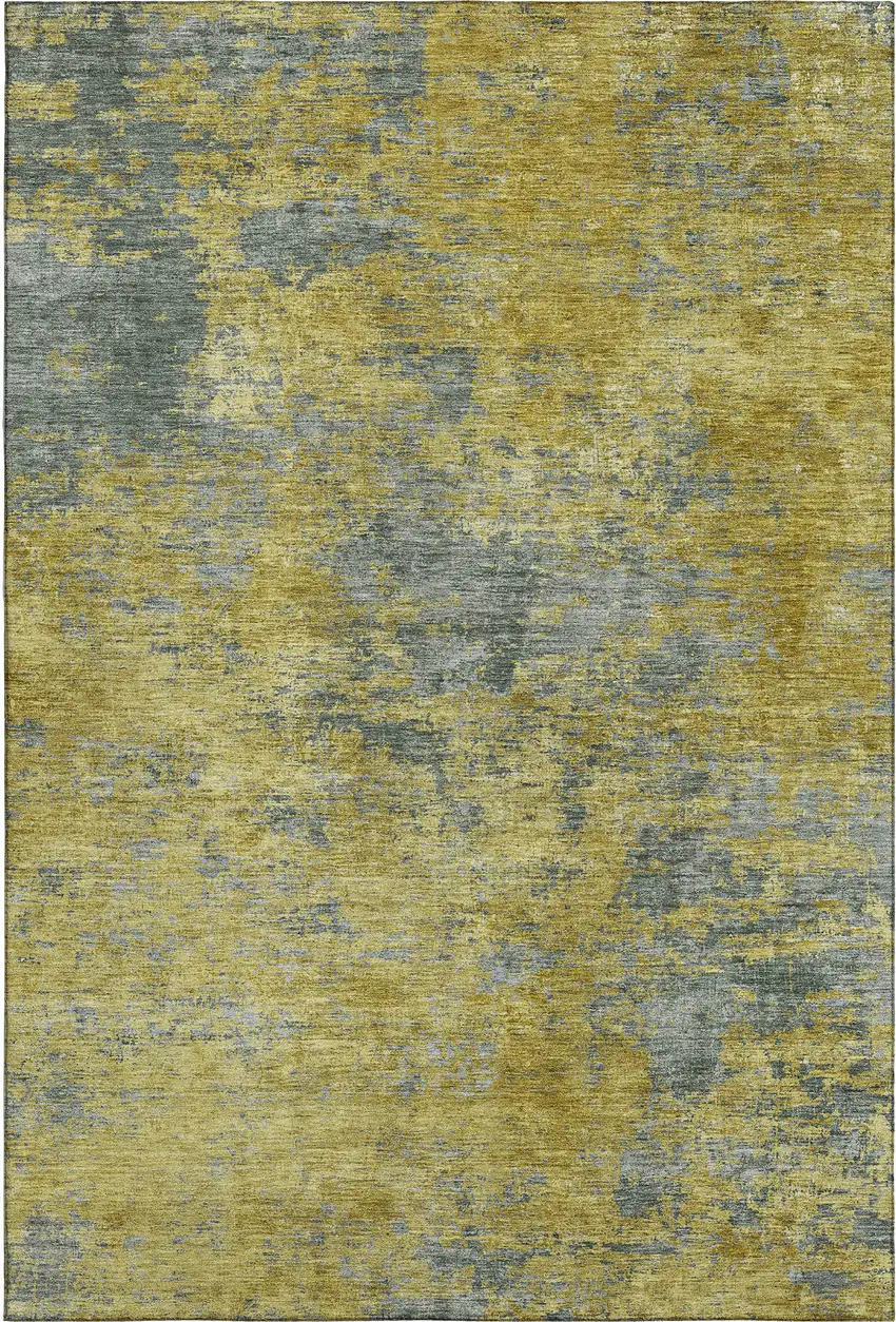 Gold And Gray Abstract Washable Area Rug With UV Protection Photo 5