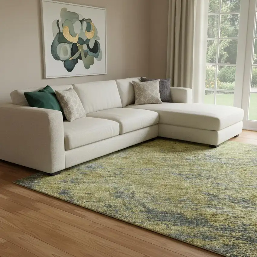 Gold And Gray Abstract Washable Area Rug With UV Protection Photo 2