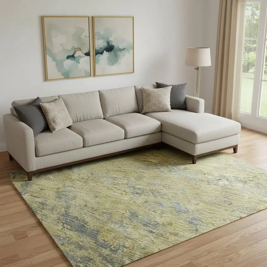 Gold And Gray Abstract Washable Area Rug With UV Protection Photo 2
