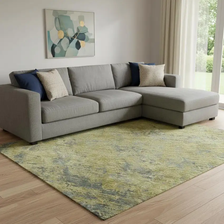 Gold And Gray Abstract Washable Area Rug With UV Protection Photo 2