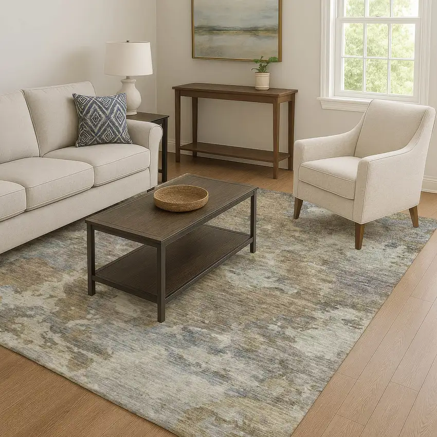 Gold And Gray Abstract Washable Area Rug With UV Protection Photo 6