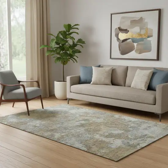 Gold And Gray Abstract Washable Area Rug With UV Protection Photo 2