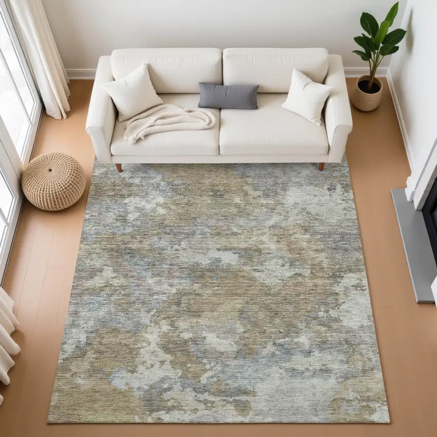 Gold And Gray Abstract Washable Area Rug With UV Protection Photo 5