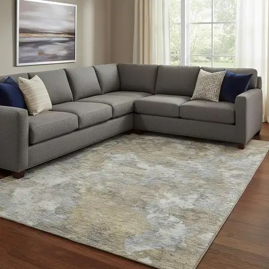 Gold And Gray Abstract Washable Area Rug With UV Protection Photo 2