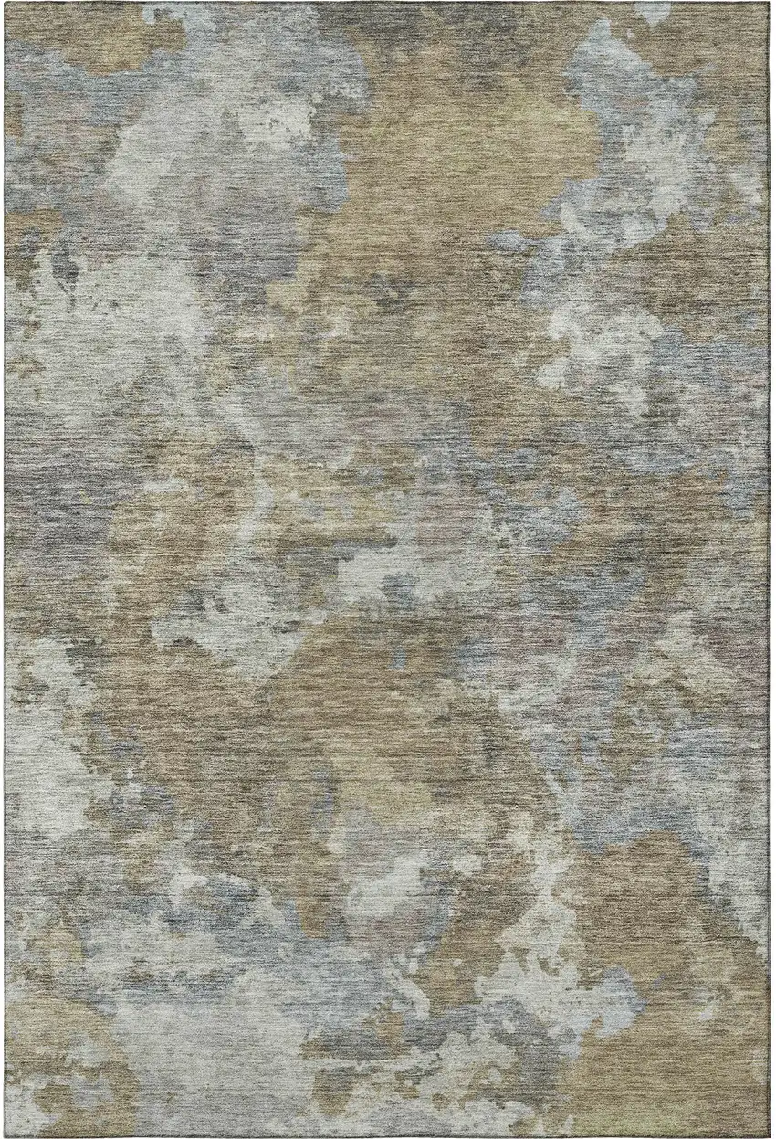 Gold And Gray Abstract Washable Area Rug With UV Protection Photo 4