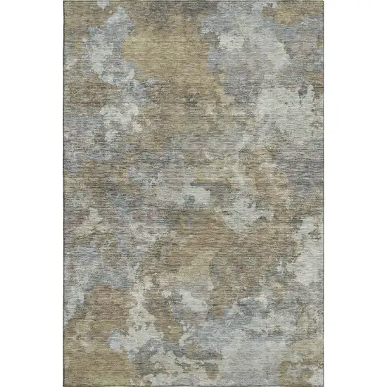 Gold And Gray Abstract Washable Area Rug With UV Protection Photo 1